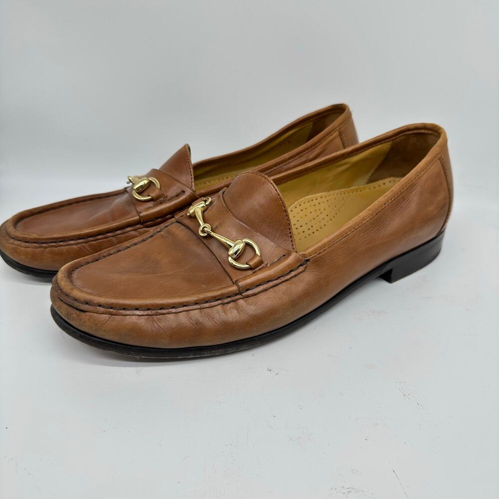 Cole Haan Ascot Cognac Brown Leather With Gold Horsebit Hardware Loafers Size 10